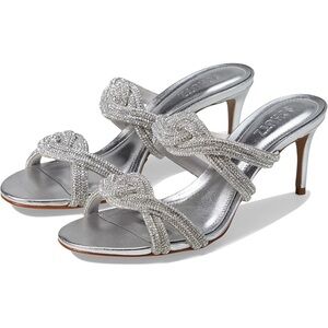 Schutz Jocelyn Mule Leather Glitter Silver Sandal size 7 NEW